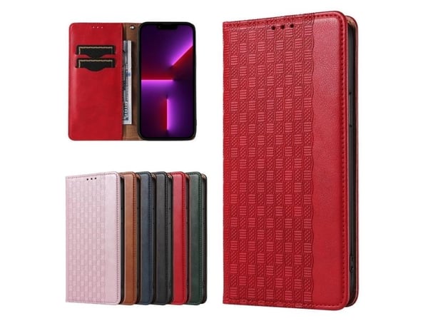 Magnet Strap-etui iPhone 14 Plus med flip-lommebok mini-snøre/holder - rød