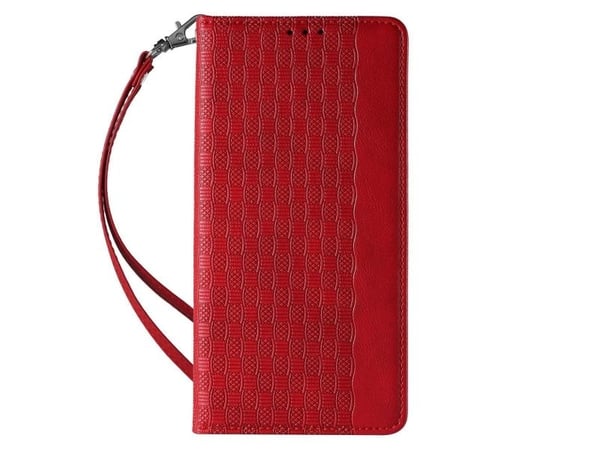 Magnet Strap-etui iPhone 14 Plus med flip-lommebok mini-snøre/holder - rød