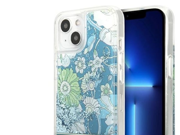 Guess GUHCP13SLFLSN iPhone 13 mini 5,4" grön/grön hårdskal Flower Liquid Glitter