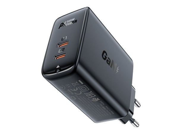 Acefast A29 PD50W GaN (USB-C + USB-C) dobbelportlader - svart
