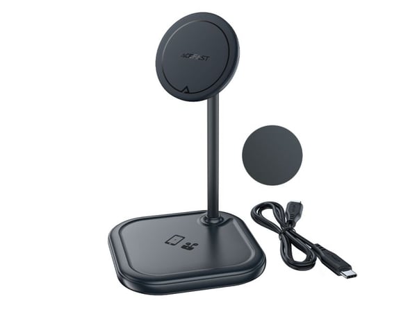 Acefast 15W Qi trådlader til iPhone (med MagSafe) og AirPods stativholder - magnetisk holder, grå (E6 gray)