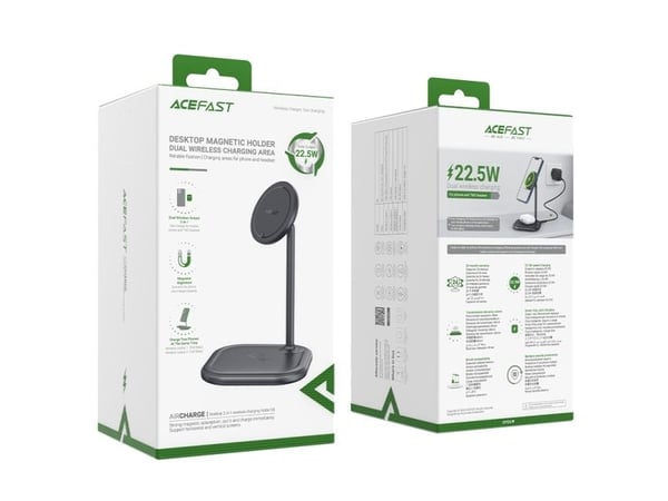 Acefast 15W Qi trådlader til iPhone (med MagSafe) og AirPods stativholder - magnetisk holder, grå (E6 gray)