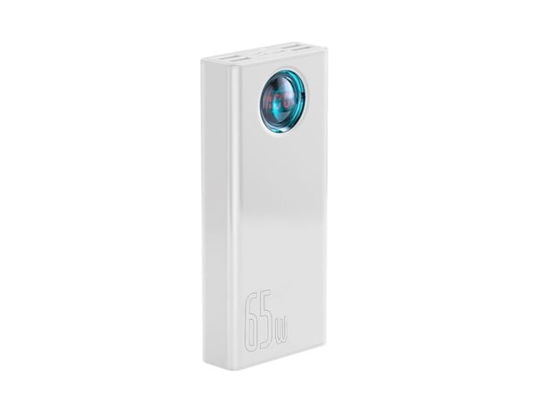 Eksternt batteri Baseus Amblight 30000mAh, 4xUSB, USB-C, 65W - hvit