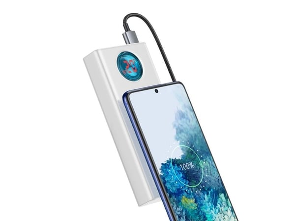 Eksternt batteri Baseus Amblight 30000mAh, 4xUSB, USB-C, 65W - hvit
