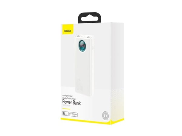 Eksternt batteri Baseus Amblight 30000mAh, 4xUSB, USB-C, 65W - hvit