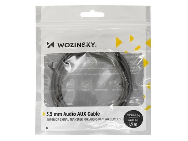 Wozinsky AUX-kabel vinklet (hann-hann) mini jack-kabel 2 m - svart