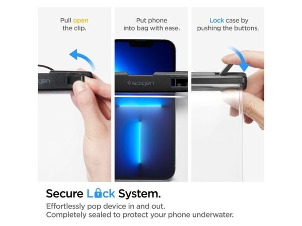 Spigen AquaShield A601, Vattensportaktivitet, Smartphone, Svart, Transparent, 30 m, IPX8
