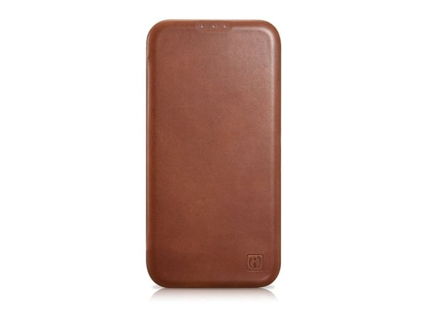 iCarer CE Oil Wax premium lær folioetui til iPhone 14 Plus magnetisk flipdeksel MagSafe - brun (AKI14220707-BN)