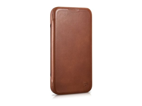 iCarer CE Oil Wax premium lær folioetui til iPhone 14 Plus magnetisk flipdeksel MagSafe - brun (AKI14220707-BN)