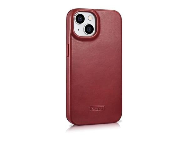 iCarer CE Oil Wax premium lærfutrolje-lommebokveske til iPhone 14 Plus magnetisk flipdeksel MagSafe rød (AKI14220707-RD)