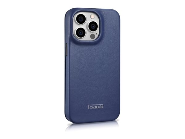 iCarer CE premium lær-etui med magnetisk flip for iPhone 14 Pro MagSafe - blå (WMI14220714-BU)