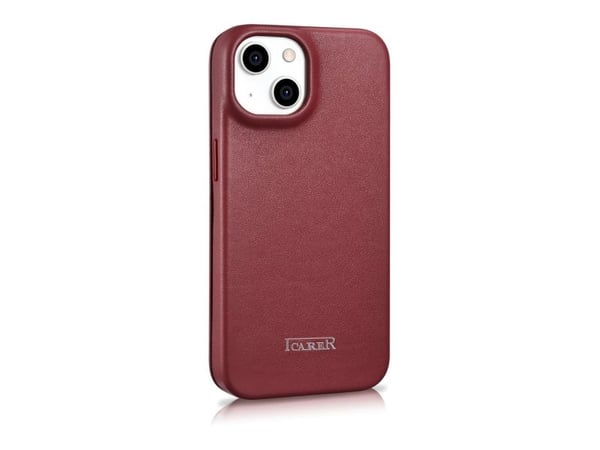 iCarer CE premium lærveske til iPhone 14 Plus magnetisk flip MagSafe - rød (WMI14220715-RD)