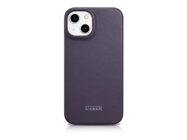 iCarer CE premium lærveske folio til iPhone 14 Plus magnetisk flip MagSafe mørk lilla (WMI14220715-DP)