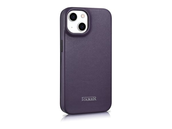iCarer CE premium lærveske folio til iPhone 14 Plus magnetisk flip MagSafe mørk lilla (WMI14220715-DP)