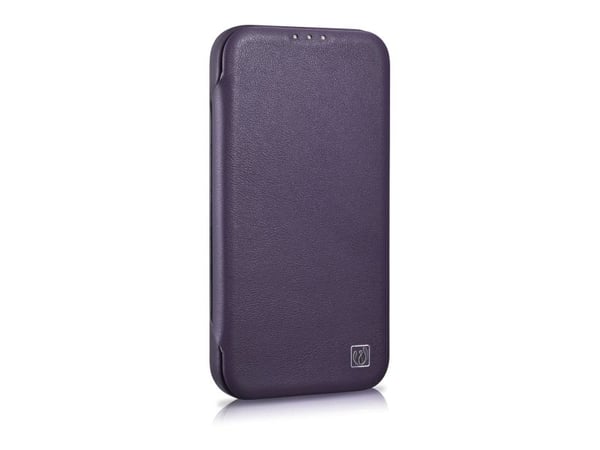iCarer CE premium lærveske folio til iPhone 14 Plus magnetisk flip MagSafe mørk lilla (WMI14220715-DP)
