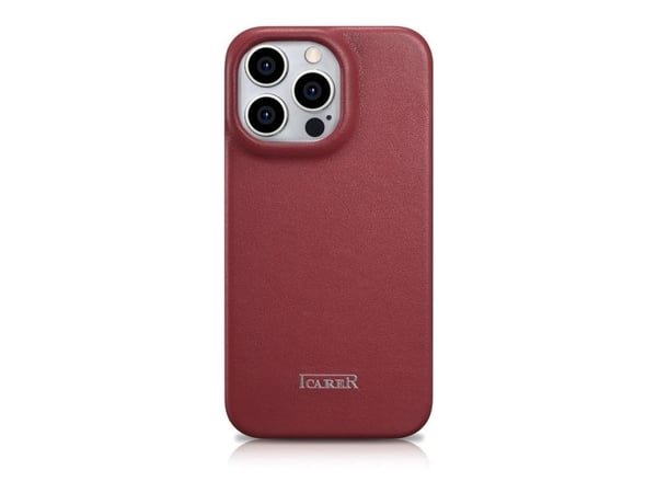 iCarer CE Premium lær folio-deksel til iPhone 14 Pro Max magnetisk flipcover MagSafe - rød (WMI14220716-RD)