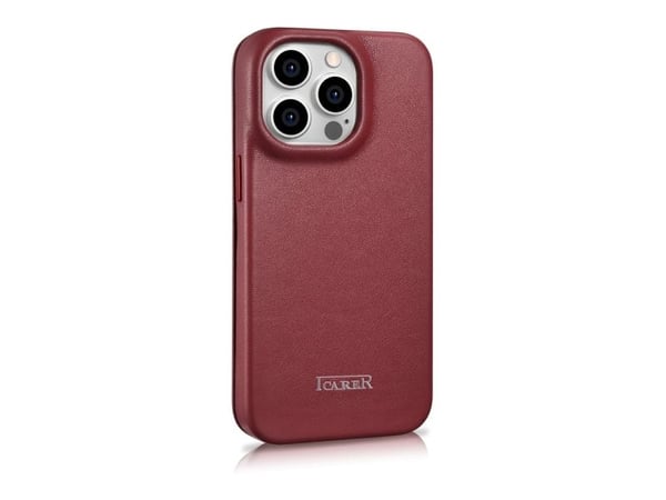 iCarer CE Premium lær folio-deksel til iPhone 14 Pro Max magnetisk flipcover MagSafe - rød (WMI14220716-RD)