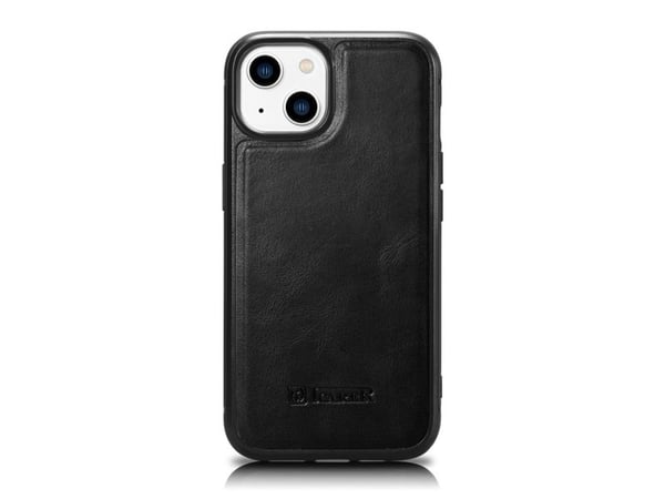 iCarer lær olje-voks-deksel med naturlig lær for iPhone 14 Plus svart (WMI14220719-BK)