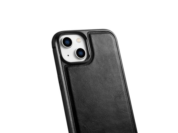 iCarer lær olje-voks-deksel med naturlig lær for iPhone 14 Plus svart (WMI14220719-BK)