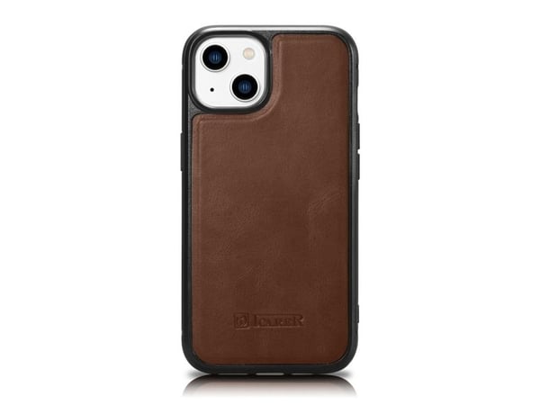 iCarer Leather Oil Wax ekte lærdeksel til iPhone 14 Plus (MagSafe-kompatibelt) - Brun (WMI14220719-BN)