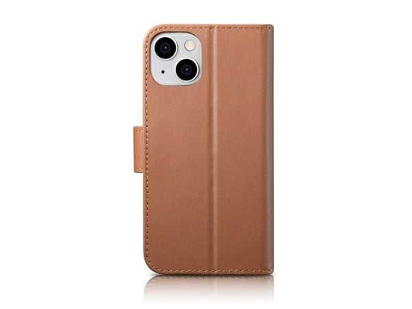 iCarer Wallet Case 2-i-1 deksel til iPhone 14 Plus anti-RFID lær flipdeksel - brun (WMI14220727-BN)