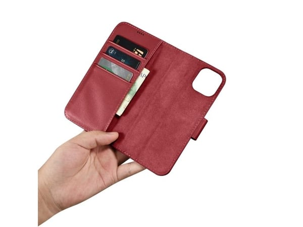 iCarer Plånboksfodral 2in1 iPhone 14 Plus läderfodral med Anti-RFID-flik röd (WMI14220727-RD)
