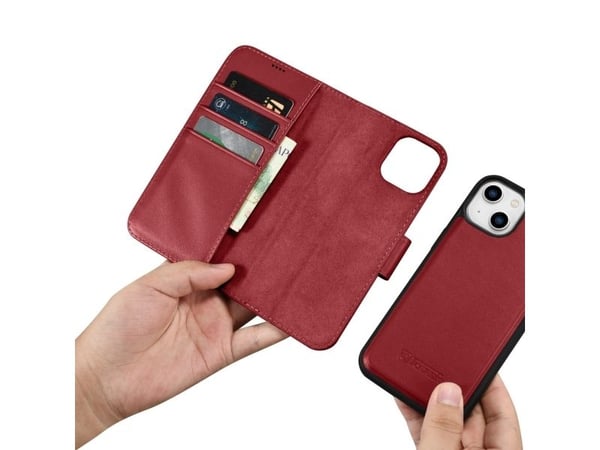 iCarer Plånboksfodral 2in1 iPhone 14 Plus läderfodral med Anti-RFID-flik röd (WMI14220727-RD)