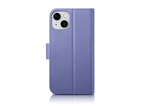 iCarer Lommebokveske 2-i-1 iPhone 14 Plus-deksel Skinnflipdeksel Anti-RFID lys lilla (WMI14220727-LP)