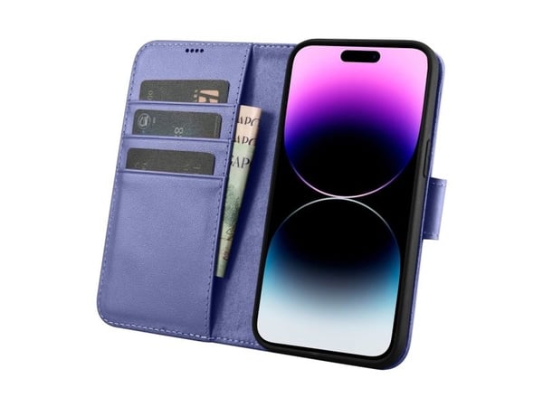 iCarer Wallet Case 2-i-1 deksel iPhone 14 Pro Max i lær flip-deksel anti-RFID lys lilla (WMI14220728-LP)