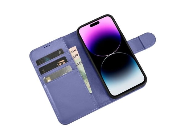 iCarer Wallet Case 2-i-1 fodral iPhone 14 Pro Max i läder flipcover anti-RFID ljuslila (WMI14220728-LP)