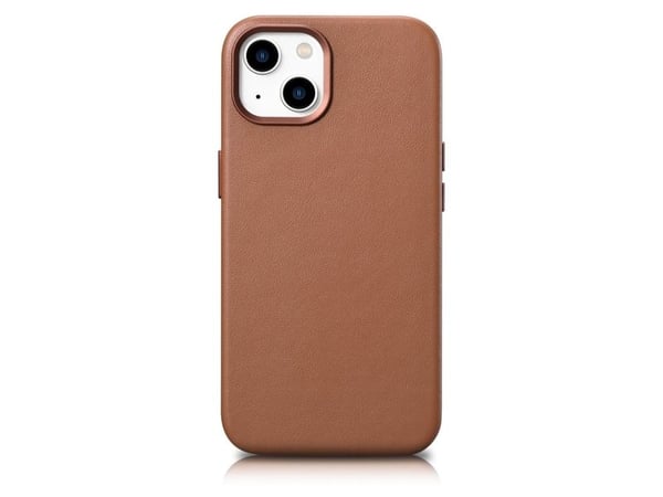 iCarer Case Skinndeksel laget av naturlig skinn for iPhone 14 Plus brun (kompatibel med MagSafe)