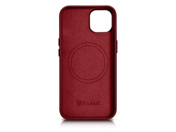 iCarer Nahkakotelo iPhone 14 Plus -puhelimelle punainen (MagSafe-yhteensopiva)