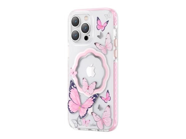 Kingxbar Butterfly Series magnetisk deksel for iPhone 14 Plus MagSafe - sommerfugler rosa