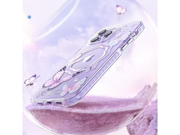 Kingxbar Butterfly Series magnetisk deksel for iPhone 14 Plus MagSafe - sommerfugler rosa