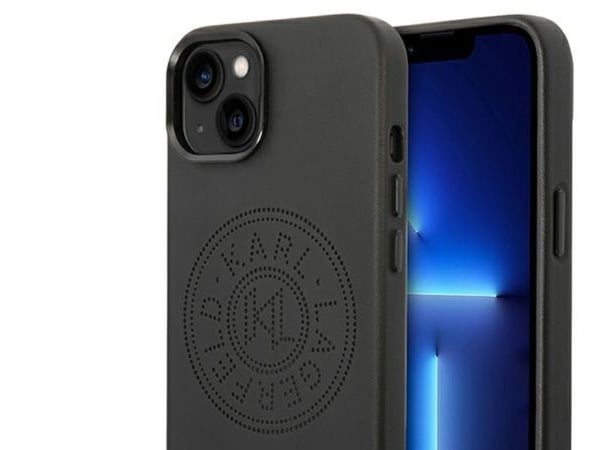 Hurtel Karl Lagerfeld läderperforerat logoscial till iPhone 14 Plus - svart