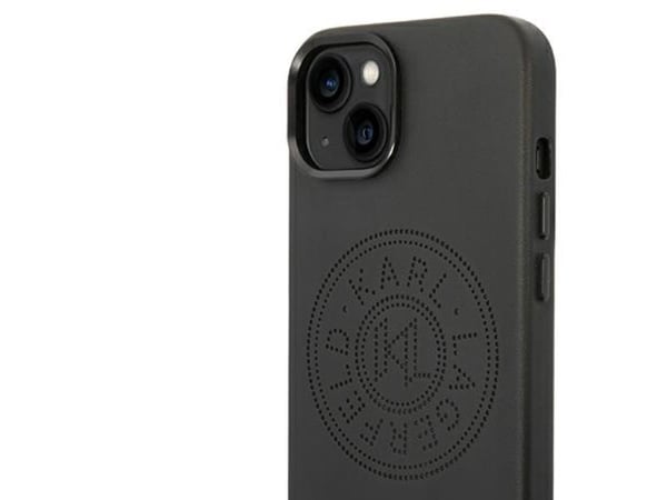Hurtel Karl Lagerfeld läderperforerat logoscial till iPhone 14 Plus - svart