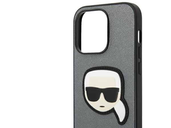 Karl Lagerfeld Saffiano Karl’s Head patch-skal till iPhone 14 Pro - silver