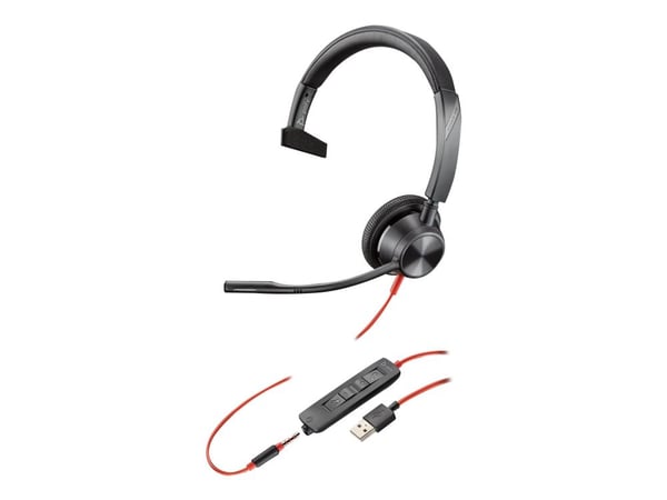 Poly Blackwire 3315 - 3300 Series - hodesett - on-ear - kablet - 3,5 mm jakk, USB-A