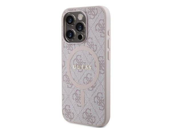 Originalt GUESS GUHMP15XG4GFRP frontpaneldeksel for iPhone 15 Pro Max (kompatibel med Magsafe / 4G Ring Classic Logo / Rosa)