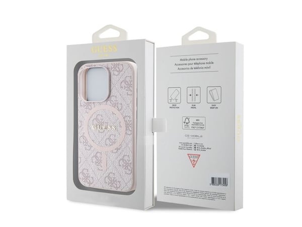 Originalt GUESS GUHMP15XG4GFRP frontpaneldeksel for iPhone 15 Pro Max (kompatibel med Magsafe / 4G Ring Classic Logo / Rosa)