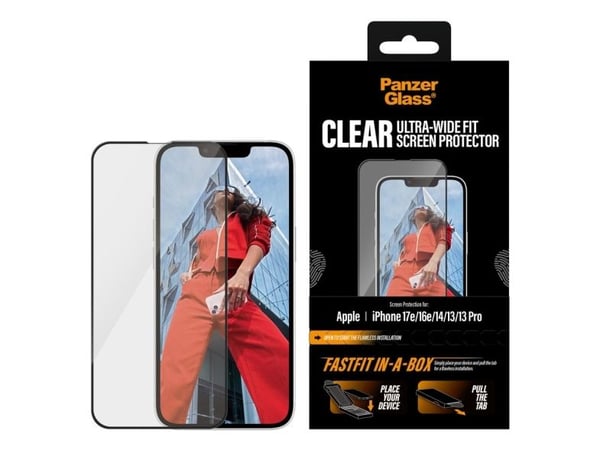 PanzerGlass - Skjermbeskyttelse for mobiltelefon - ultra-bred passform med FASTFIT IN-A-BOX - glass - rammefarge svart - for Apple iPhone 13, 13 Pr...
