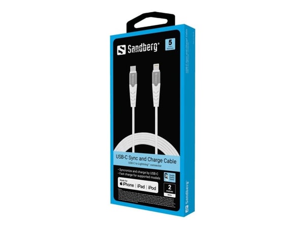 Sandberg - Lightning-kabel - 24 pin USB-C hann til Lightning hann - 2 m - MFI-sertifisert - hvit - USB Power Delivery