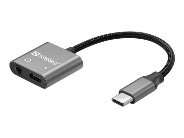 Sandberg - USB-C til hodetelefonjakk / ladeadapter - 24 pin USB-C hann til 24 pin USB-C, minijakk hunn - USB Power Delivery (65 W)
