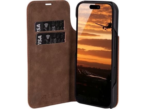 JT BERLIN BookCase Tegel, Lompakkokotelo, Apple, iPhone 17 Pro, 16 cm (6.3"), Konjakinvärinen