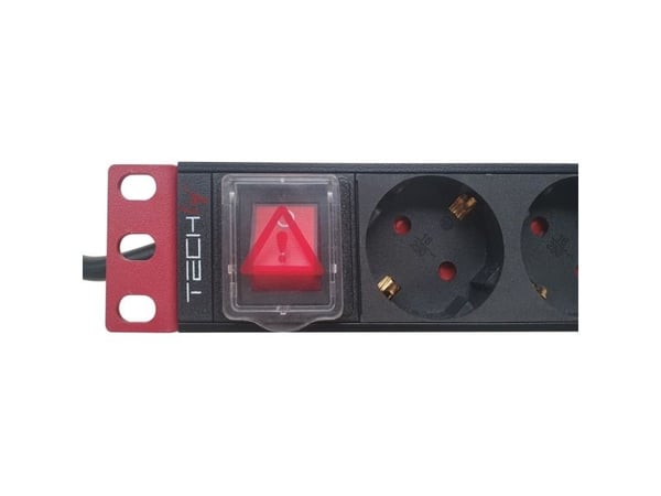 Techly I-CASE STRIP-91UD, 1U, Svart, Röd, 9 AC-utgångar, Typ F, Typ F, 2 m