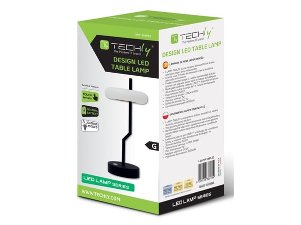 Techly I-LAMP-TABLE2, Svart, Hvit, Akrylonitril-butadien-styren (ABS), Strykejern, Soverom, Café au lait, Spise rom, Hotell, Stue, Restaurant, Desi...