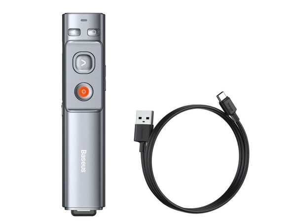 Baseus Orange Dot monitoimikaukosäädin esityksiin, laserosoittimella, ladattava (harmaa)