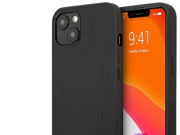 AMG AMHCP14SDOLBK iPhone 14 6,1" black/black hårdskal i läder - varmpräglat