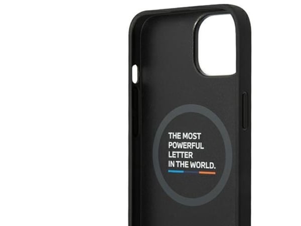BMW BMHMP14M22PTDK iPhone 14 Plus 6,7" läderstämpel tricolor MagSafe-skal - svart/svart