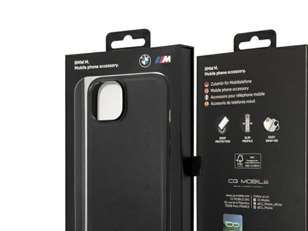 BMW BMHMP14M22PTDK iPhone 14 Plus 6,7" läderstämpel tricolor MagSafe-skal - svart/svart